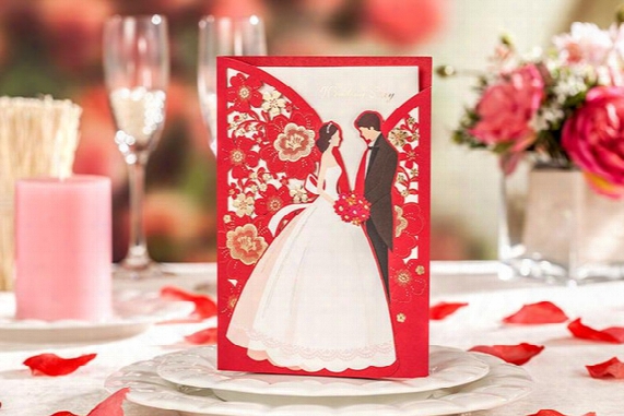 Red Laser Cutting Wedding Invitations Card With Envelope Seal Sticker Hollow Flower & Figure Wedding & Events Favor Supplies Customized