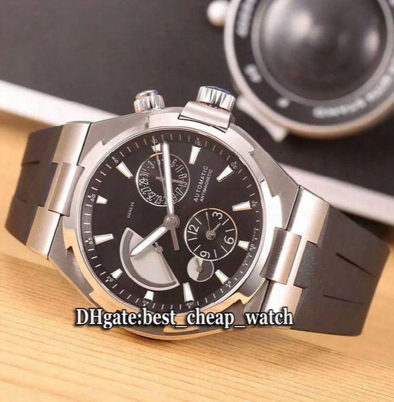 Super Clone Brand Luxury New Overseas Dual Time Black Dial Super Power Reserve Automatic Mens Watch 47450/000w-9511 47450 Rubber Strap Watch