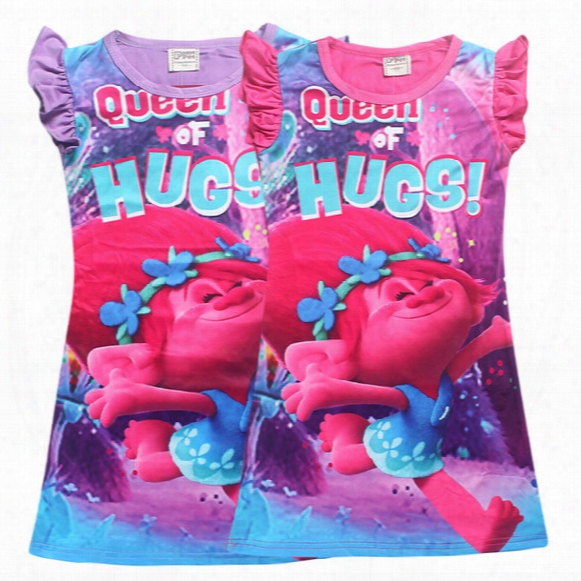 Trolls Dress 2017 Summer Baby Girl Dress Ice Silk Cartoon Trolls Kids Pajamas Hem Extra Comfy Girls Clothes Children Cloth Xt