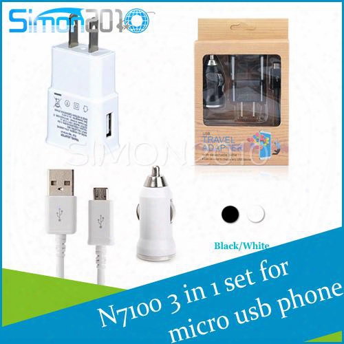 Us Eu Version Plug 3 In 1 2 In 1 Set N7100  Wall Charger Usb Cable Car Charger Kits For Galaxy S6 S4