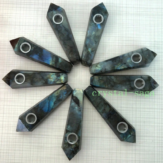 Wholesale Natural Crystal Smoking Pipes Natural Labradorite Point Gem Light Quartz Crystal Wand Hand Carved Smoking Pipes