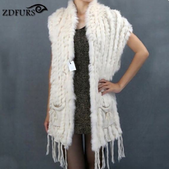 Wholesale-zdfurs * Hot Sale Fashion Fur Shawl Knitted Rabbit Fur Shawl With Pocket Rabbit Fur Sweater Vest Poncho Wholesale Zdkr-165004